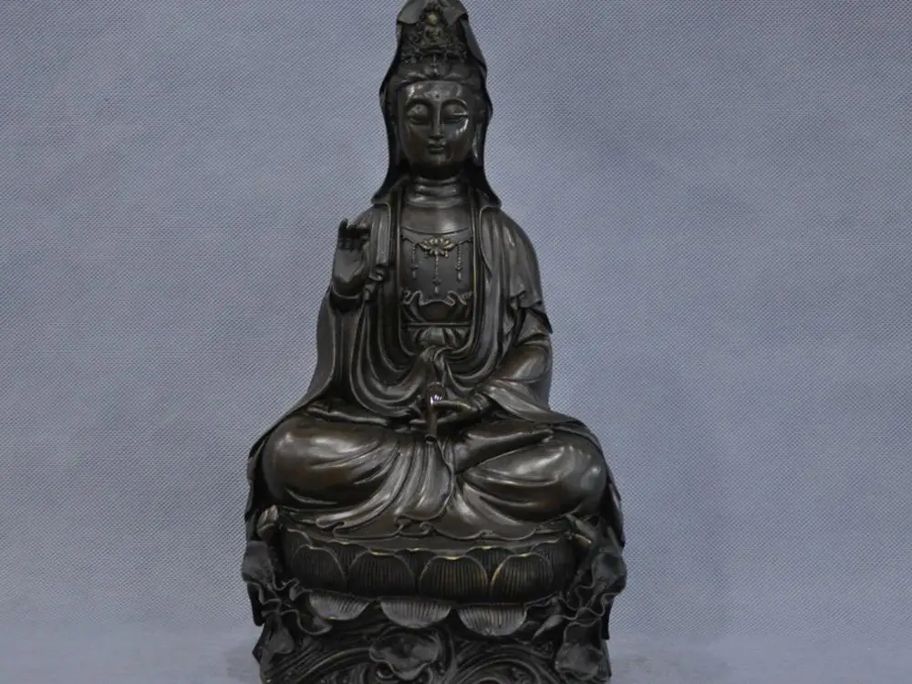 

12'' China Tibet Bronze Kwan-yin Guanyin Bodhisattva Hold Bottle Statue