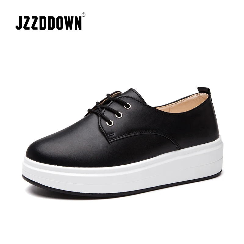 

JZZDDOWN White shoes woman sneakers Platform lace up Luxury Women shoes genuine leather Canvas Loafers Heel High 4cm female shoe