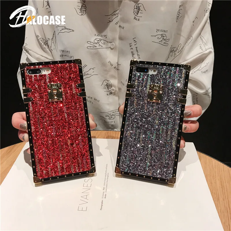 

Luxury Fashion Square Laser Rainbow Powder Phone Case For iPhone 7 8 6 6S Plus X XS Max XR XS Meteor Shower Shine Soft Cover