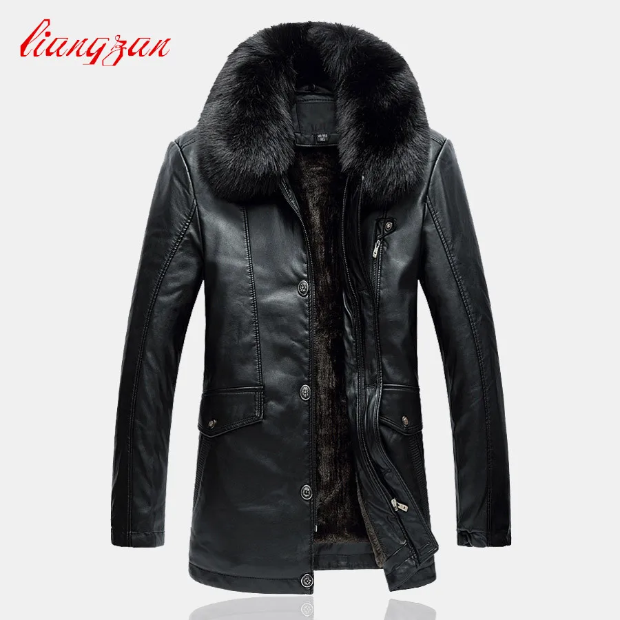 Men PU Leather Fleece Jackets Coats Brand Winter Male Slim Fit Big Size L-4XL Motorcycle Trench Clothes SL-K181 | Мужская одежда