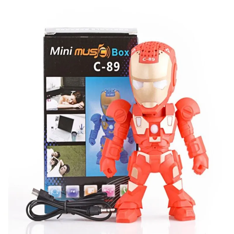 

C-89 Iron Man LED Light Speakers Stereo Music Player Wireless Bluetooth Speaker Portable Mini Wireless Subwoofers TF FM USB Card