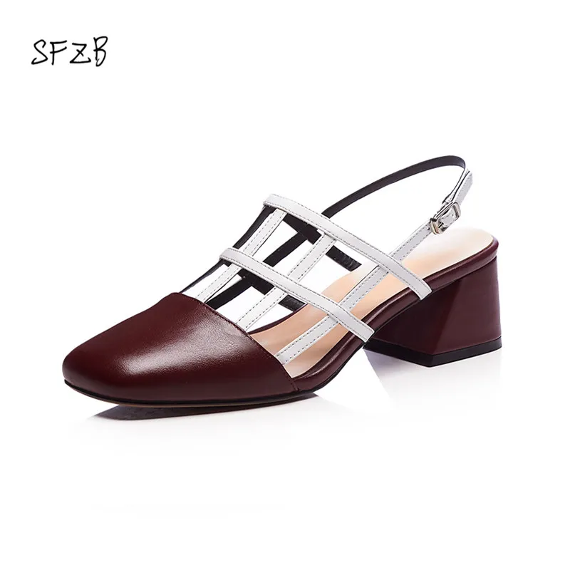 

SFZB High heels sandals for woman Summer 2018 Genuine leather shoes woman Red Black White 35-40 size Free shipping