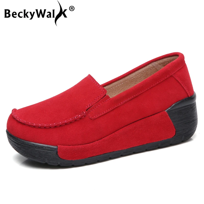 BeckyWalk/Лидер продаж; Осенняя женская повседневная обувь; замшевые кожаные кроссовки на платформе; элегантная обувь без застежки; женские мокасины; WSH2895