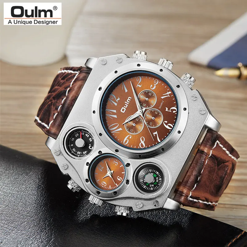 New Model OULM Watch Men Quartz Sports Leather Strap Watches Fashion Male Military Wristwatch Fashi