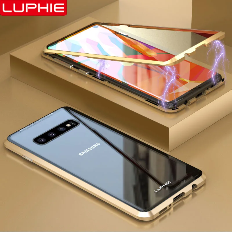 Магнитный чехол LUPHIE для samsung Galaxy S10 Plus S10e, Магнитный чехол, прозрачная Задняя стеклянная крышка для samsung S10 Plus S10e, металлический бампер