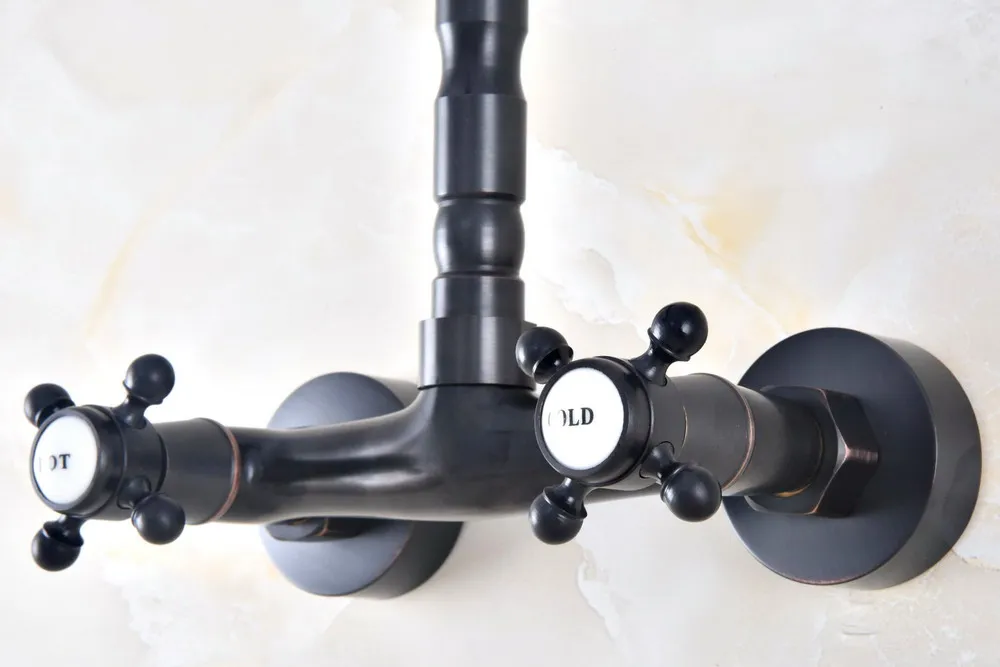 Black Oil Rubbed Bronze Brass Two Cross Handles Wall Mount Swivel Spout Kitchen & Bathroom Basin Sink Faucet Mixer Tap anf453