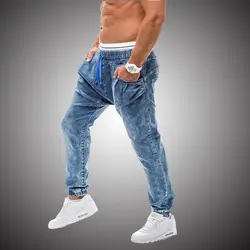 Шаровары Штаны джинсы Для мужчин с эластичной резинкой на талии джинсовые штаны Для мужчин s хип-хоп спортивная одежда пот Штаны 2018 модные