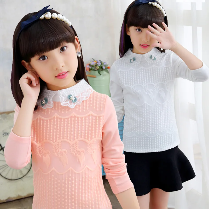 Girls School Blouses 2018 New Autumn Baby Girl Shirts Lace Flower