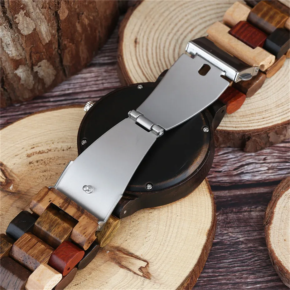 Round Vintage Zebra Wood Maple Wooden Case Men Quartz Watch Ebony Bamboo Strap Casual Analog Fashion Sports Clock Bracelet Gifts (19)