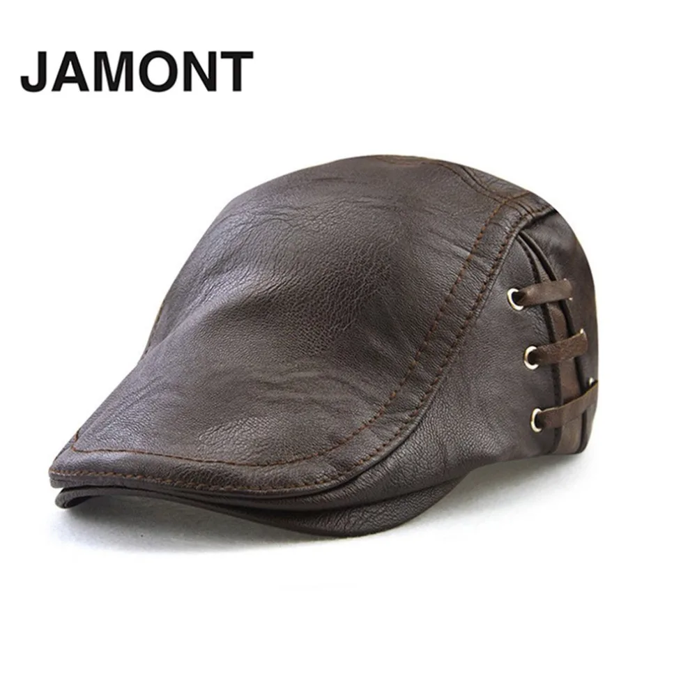 

Men's PU Leather Beret Caps Sping Autumn New Male Adjustable PU Visors Hats Cap Fashion Bandage Casquette Flat Hat