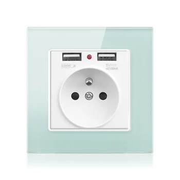 

French standard electric socket with USB wall outlet socket glass panel green small prince room decoration with security door