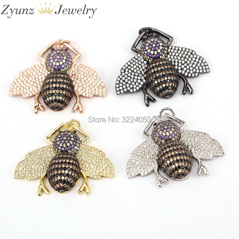 

5PCS ZYZ175-9187 Micro Pave CZ Bee Pendants, Bee Crystal Insect Charms Necklace Pendant Jewelry