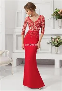 2015-Limited-Chiffon-Vestido-Longo-Hot-Sales-V-neck-Half-Sleeves-Mermaid-Evening-Dresses-With-Applique