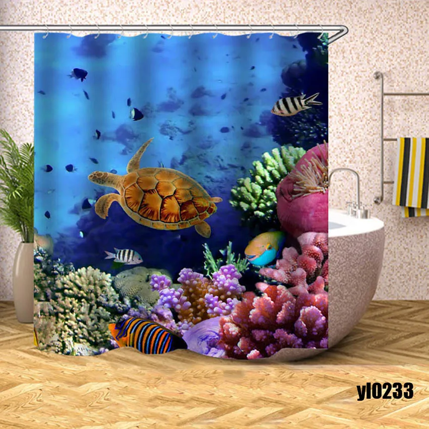 

Nordic Sea View Shower Curtain Sea Turtle Waterproof Bath Curtains for Bathroom Bathtub Large Wide Bathing Cover Rideau De Bain