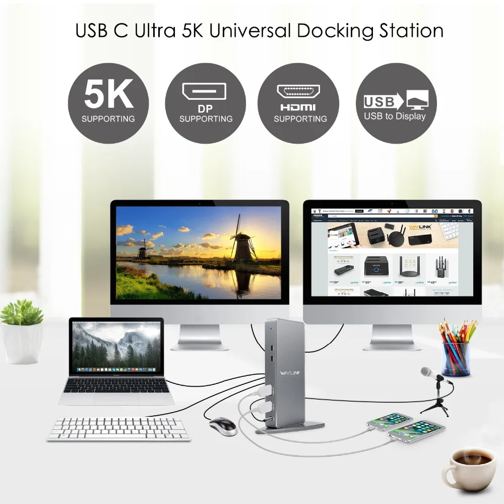 Универсальная док станция Wavlink USB 3 0 5K 4K 60 Гц HDMI/Gigabit Ethernet|Док-станции для ноутбуков|