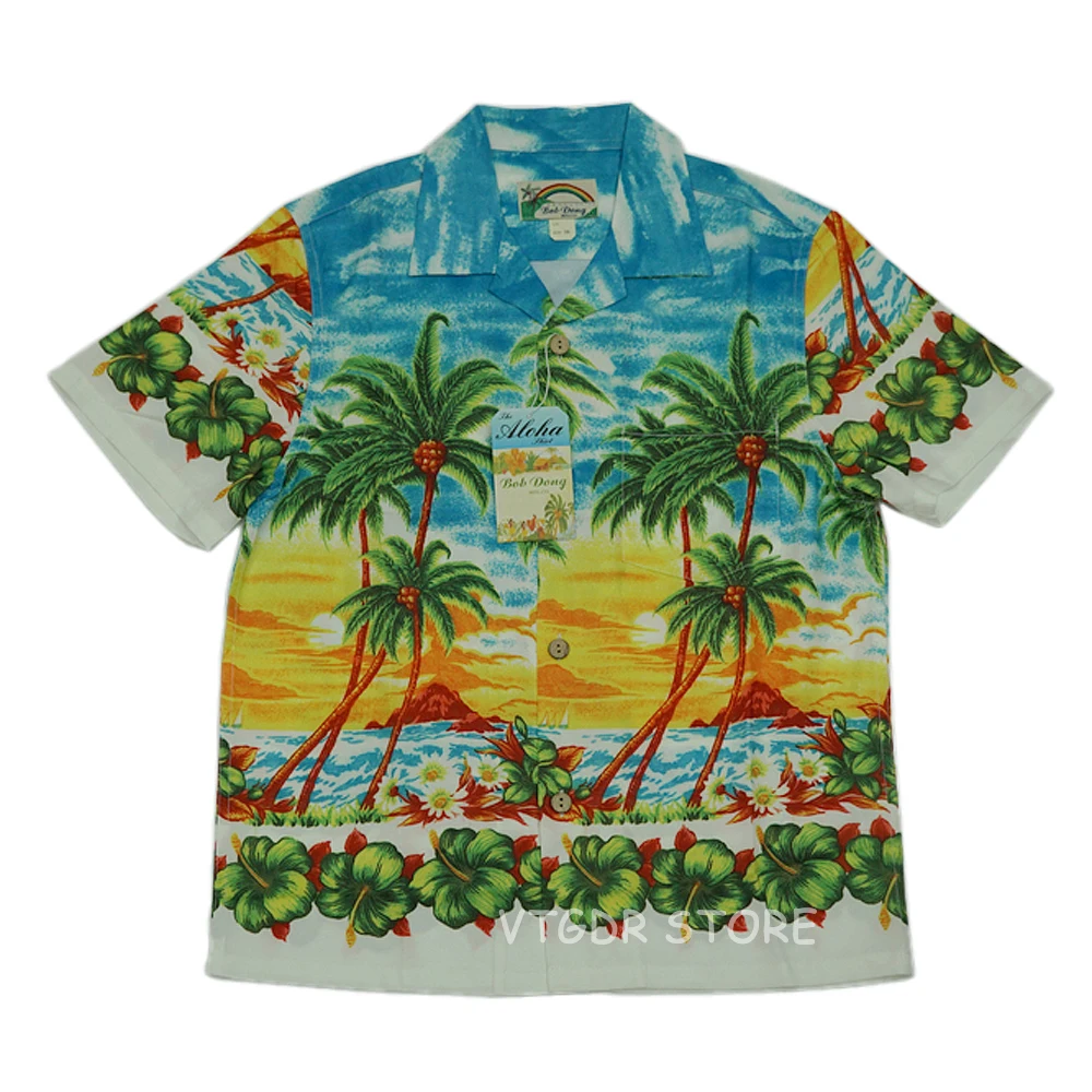 

BOB DONG 2019 Coconut Palm Men Casual Hawaiian Shirts Scenic Camp Short Sleeve