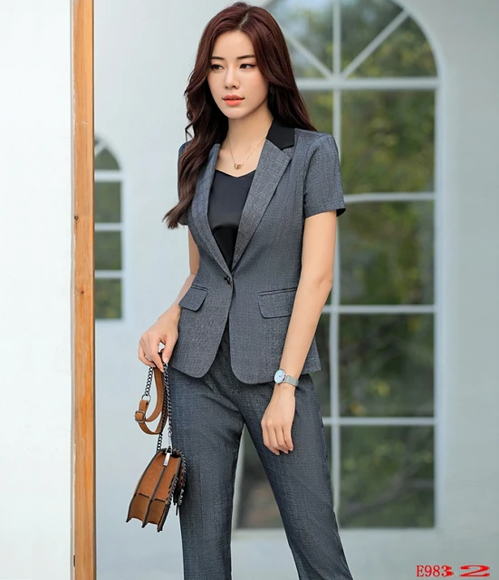 Blazer Formal oscuro para mujer, traje de negocios con pantalón y chaqueta, de oficina, ropa de trabajo, novedad de 2019 _ - Mobile