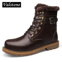 Valstone Для мужчин сапоги из натуральной кожи зимние высокие вершины роскошные кожаные туфли Нескользящие теплые бархатные сапоги обувь с