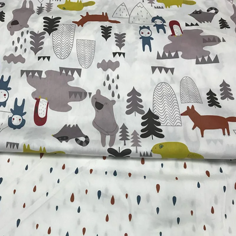 

100% cotton twill cloth Jungle Kingdom gray bear fox raindrop fabrics for DIY crib bedding cushions quilting handwork home decor