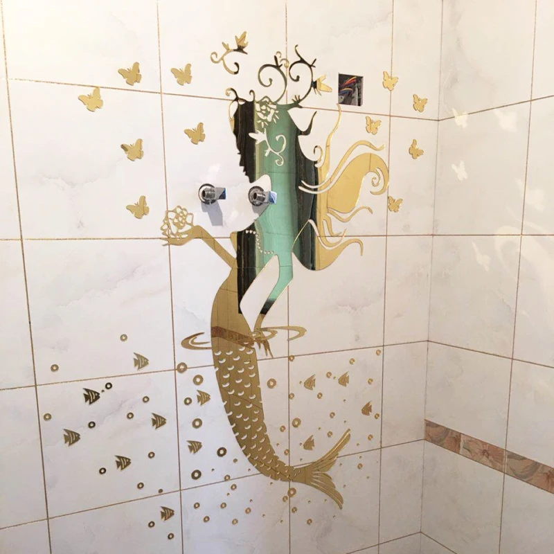 online Novo estilo Sereia princesa Espelho adesivos de parede Do Banheiro telha de vidro Acrílico 3d adesivos de parede Sexy moda de decoração Para Casa