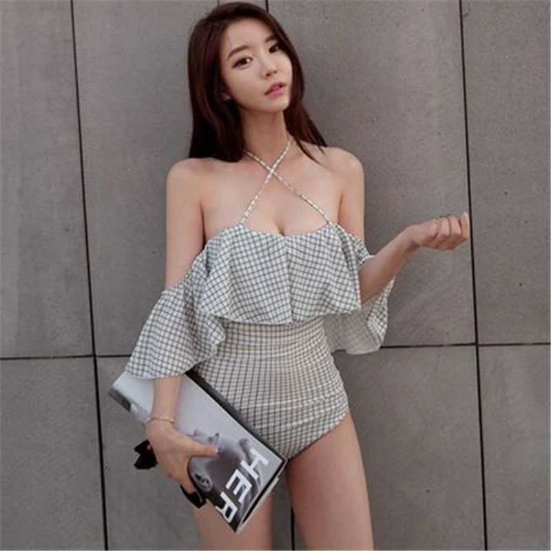 

2019 New Swimwear Sexy Ruffled Strapless off shoulder One Piece Swimsuit Bodysuit Bathing Suit Women maillot de bain une piece