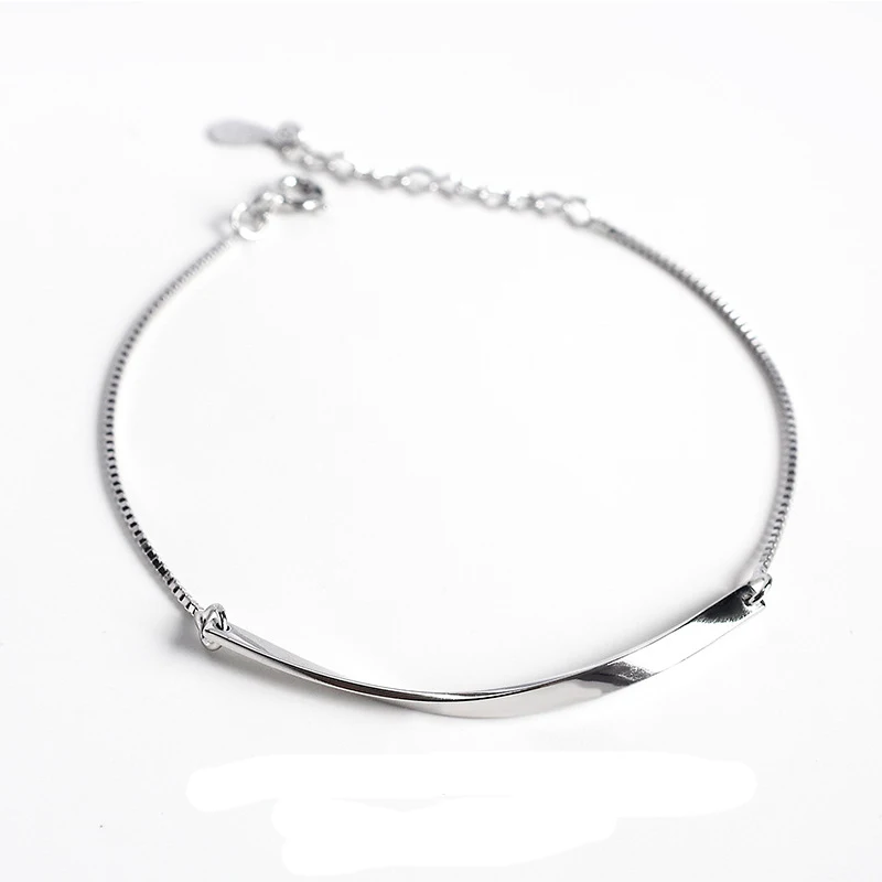 

Ruifan Fashion Minimalist Smooth Twist Piece Shape 925 Sterling Silver Bracelets for Women White Gold Chain Link Bracelet YBR156