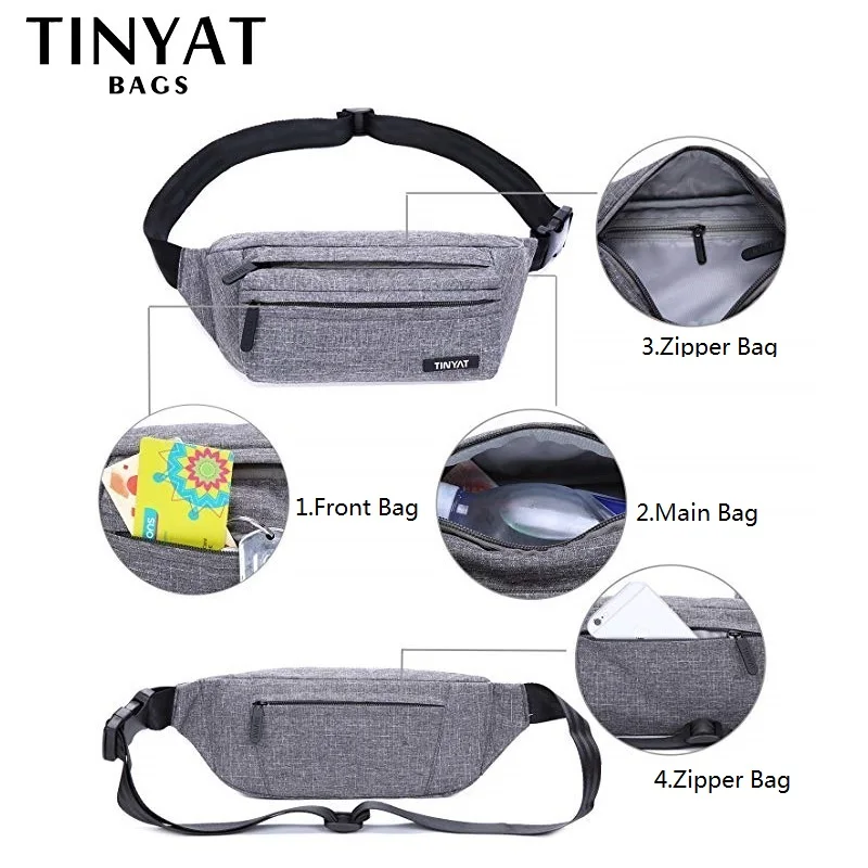 Мужская поясная сумка TINYAT повседневная функциональная ёмкостное отделение под