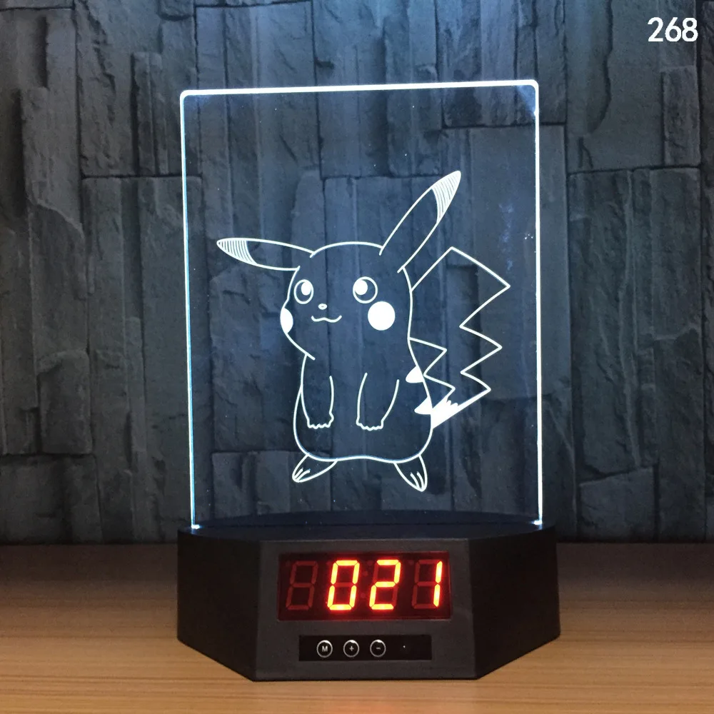 Покебол PIKACHU 3D Иллюзия календарь лампа-часы 7 цветов Изменение Pokemon Go фигурку визуальная Иллюзия светодиодный Ночные огни