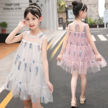 

Kids Tulle Feather Dresses for Girls Christmas Children Clothing Dress Princess Brithday Wedding Party Baby Girl Dress With Lace