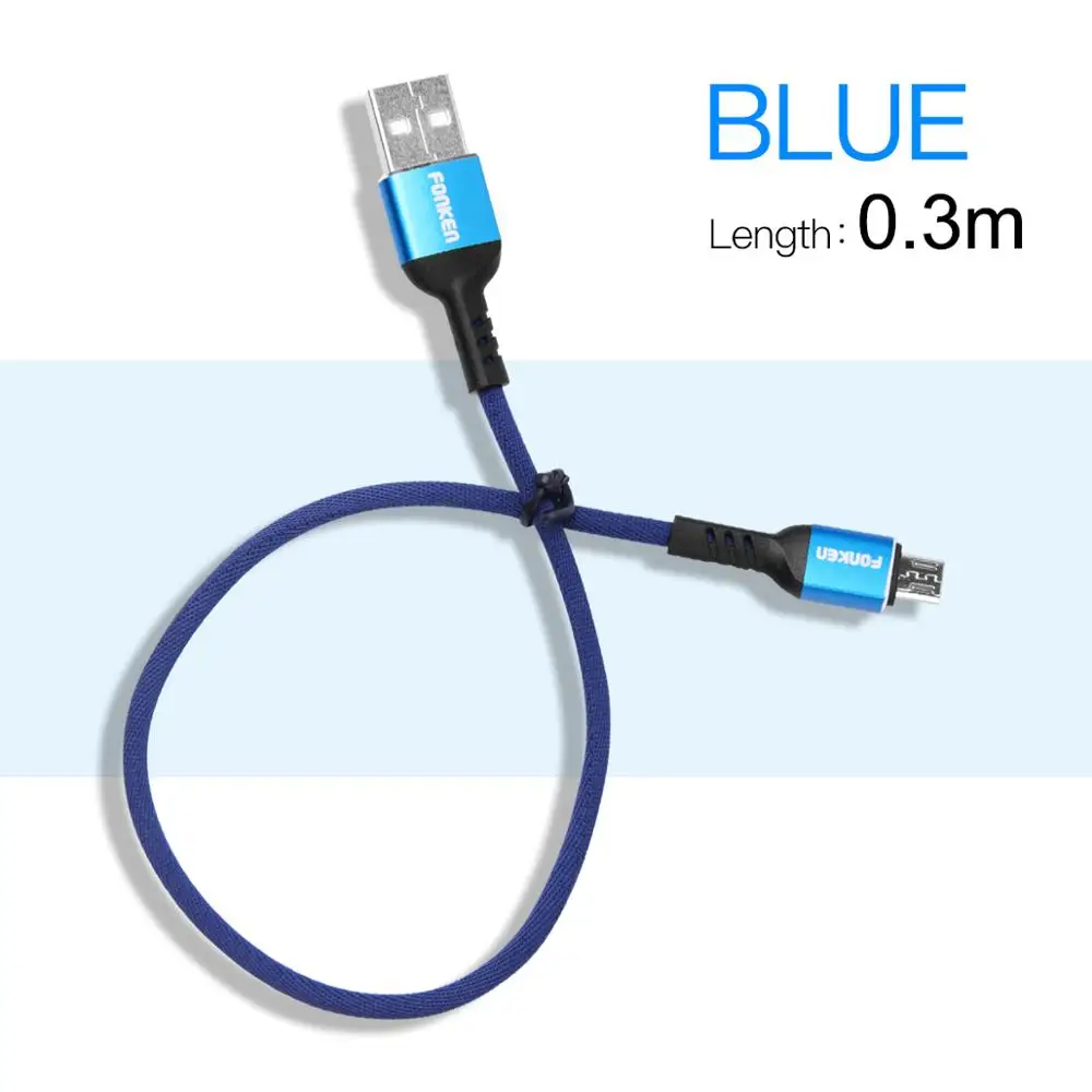 FONKEN Micro USB кабель 3A Быстрая зарядка usb-кабели данных 1 м 2 м тканевый Плетеный Android мобильный телефон USB зарядное устройство Быстрая зарядка провода - Цвет: Blue 30cm USB Cable