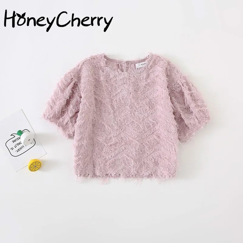

Summer Shirt 2019 New Feather Korean Edition Short-sleeved Fringed Chiffon Shirt Girls School Blouses
