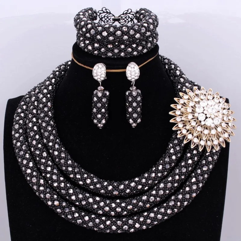 

Wedding Necklace Black Silver Women Jewelry Set Nigerian Beads Round Turkish jewelry Dubai Jewellery Set Free Shipping 2018 New