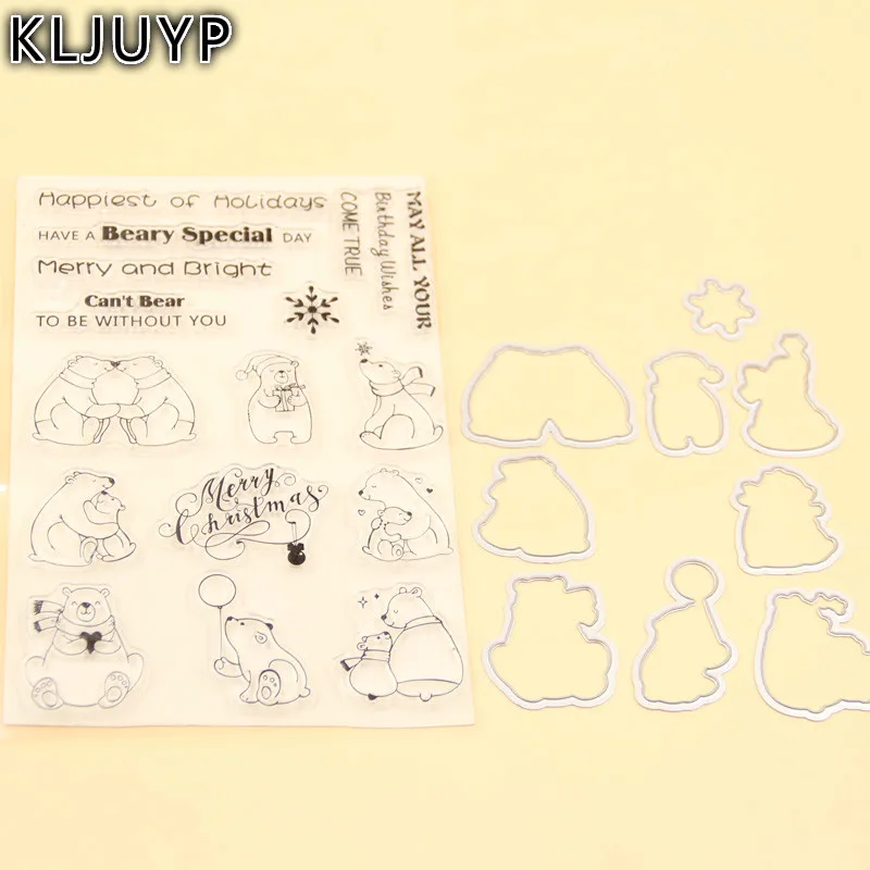 

KLJUYP Cute Winter Bears Stamp Metal Cutting Dies Stencils for DIY Scrapbooking/photo album Decorative Embossing DIY Paper Card