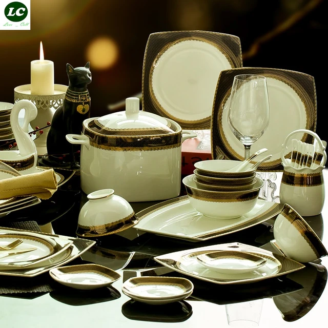 Set di piatti e piatti in ceramica Bone China combinazione Design di lusso  cucina sala da pranzo e bar stoviglie Set di stoviglie 58 pezzi - AliExpress