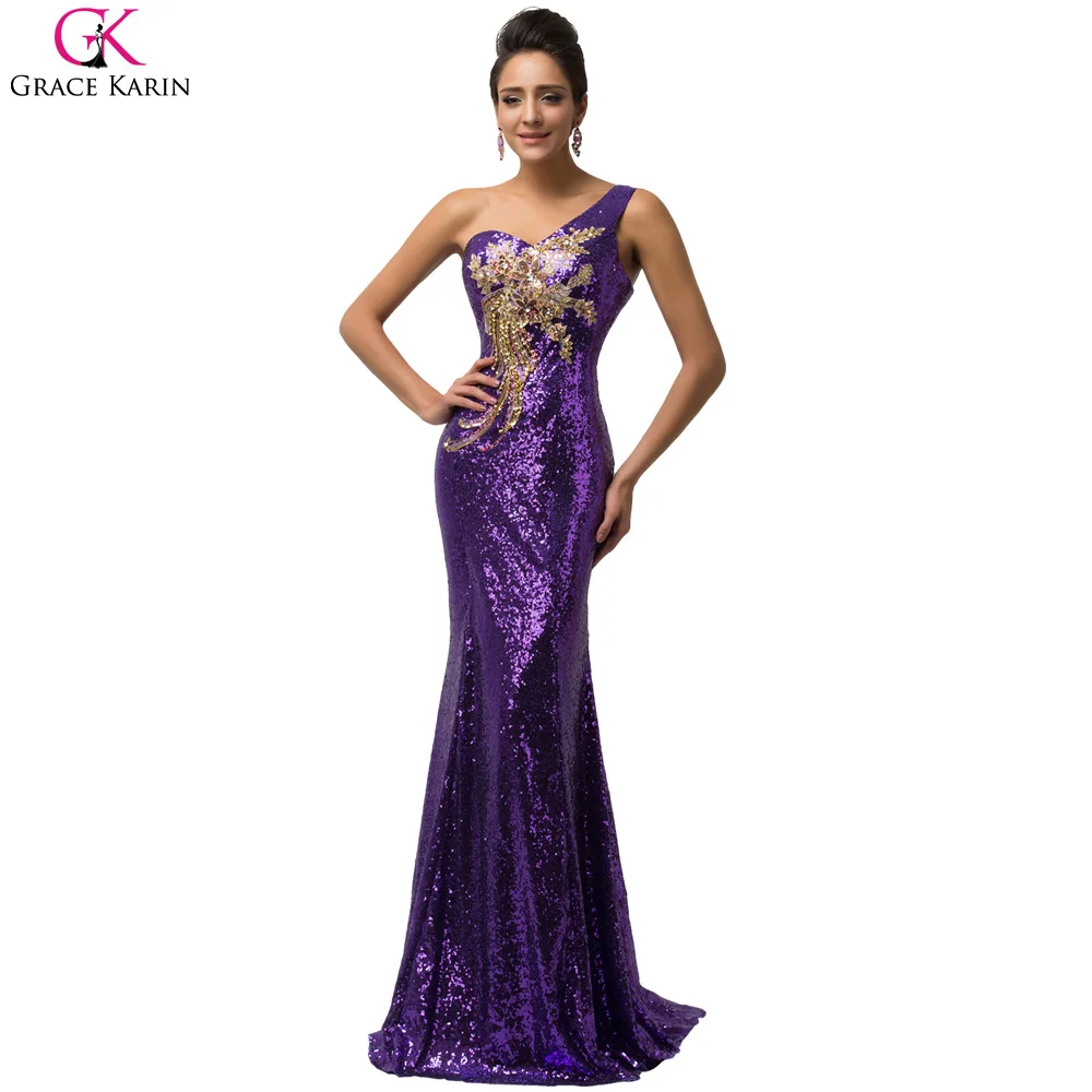 Wedding Purple Sequin Dress online get cheap purple sequin dress aliexpress com alibaba group one shoulder evening dresses grace karin green elegant formal gowns celebrity robe de soiree