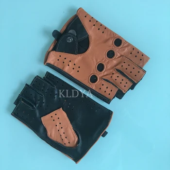 

Spring Men Genuine Leather Gloves Male Slip-Resistant Half Finger Driving Fingerless Gloves Summer Mens Goatskin Mittens A18