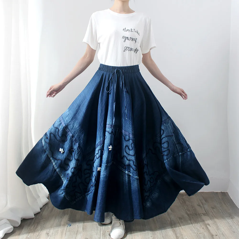 Free Shipping 2017 New Long Maxi Elastic High Waist Denim