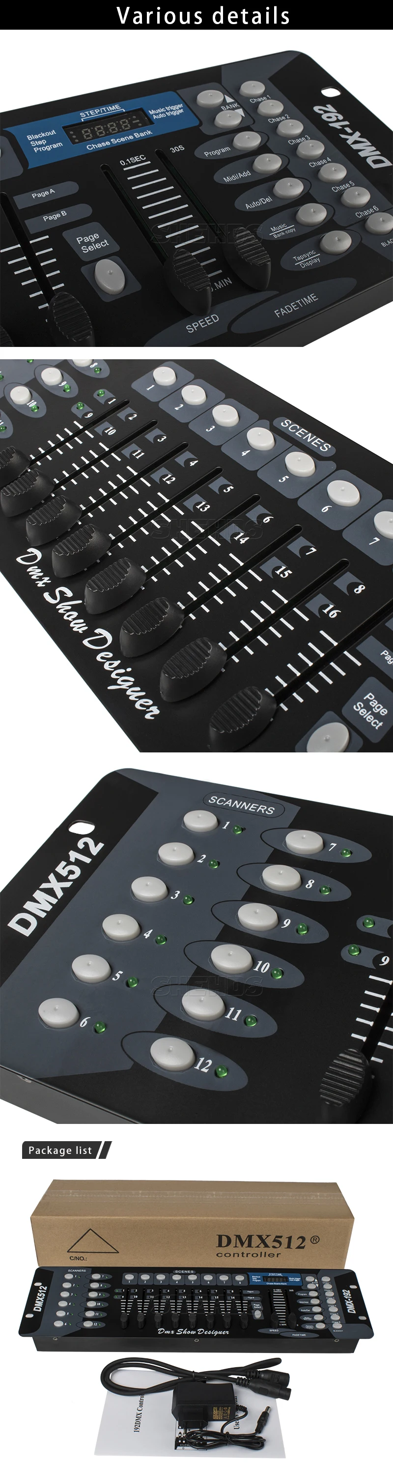 4 шт. 192 DMX контроллер, для сцены эффект освещения, контроллер для DJ оборудования, для светодиодный пар перемещения головы прожекторы