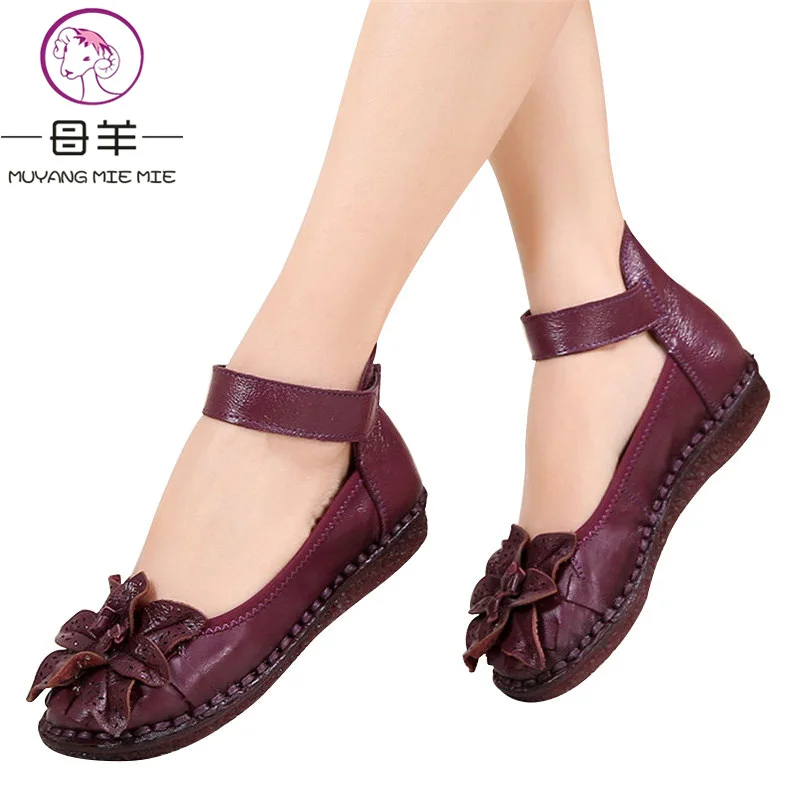 

MUYANG Now Genuine Leather Flat Shoes Pregnant Women Shoes Driving Shoe Woman Moccasins Women Flats Hook & Loop shoes