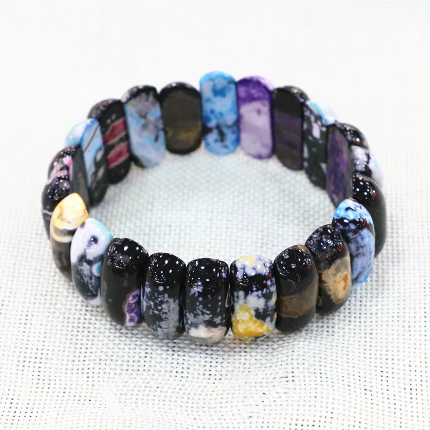 Fashion Women Multicolor Fire Agates Natural Stone Beads Bracelet 10x25mm Charm Geometry New Manual Bangle Jewelry 7.5inch B3269|bangle