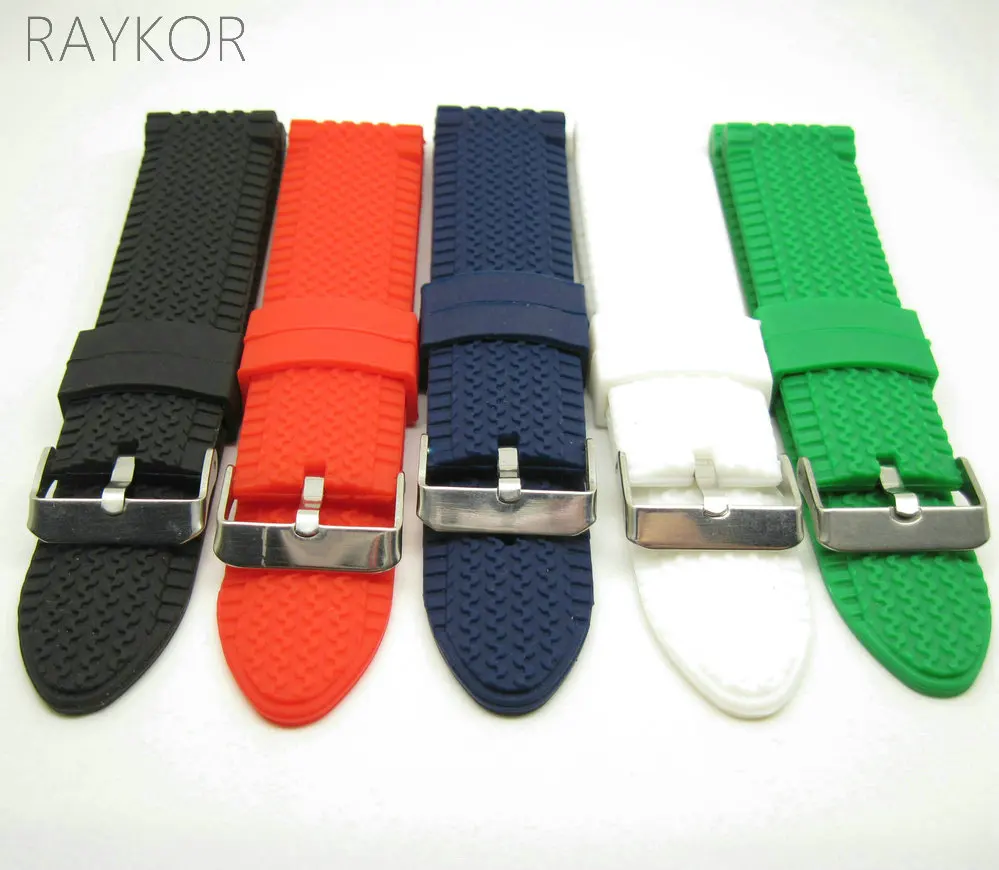 

24mm Silicone Rubber Watch Band Tire Track Soft Silicon Strap Casual Sports Diver Watches Black White Red Green