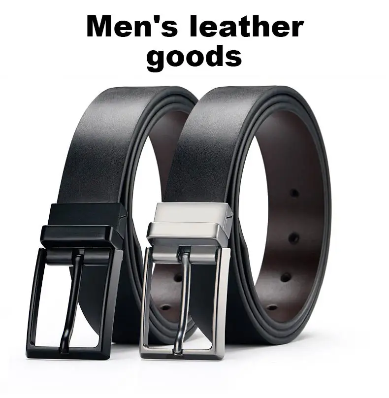DOULILU Double-sided available Two-layer leather pin buckle belt Men's double-sided leather casual fashion belt rotation buckle  For Men Jeans Casual Belt Pin Buckle Masculine Cummerbund1 (1)