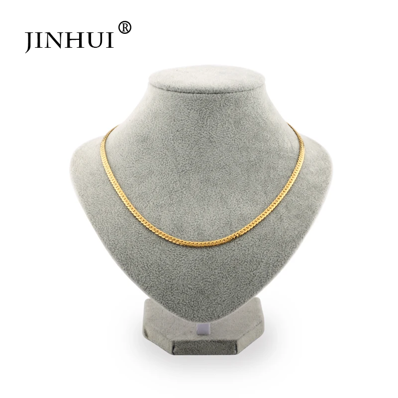 Золотое ожерелье Jin Hui шириной 4 мм и длиной 50 см модное мужское женское ювелирное