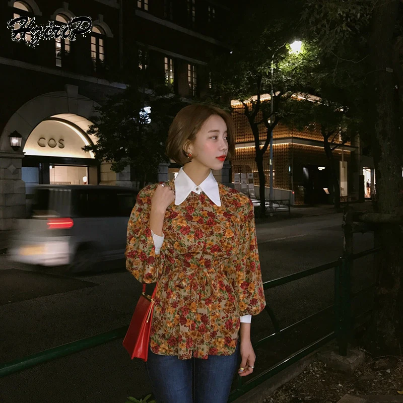 

Hzirip Summer Autumn Long Sleeve Floral Printed Ladies Blouse Shirt Women Tops Elegant Ladies Korea Blouses Blusas Female 2018