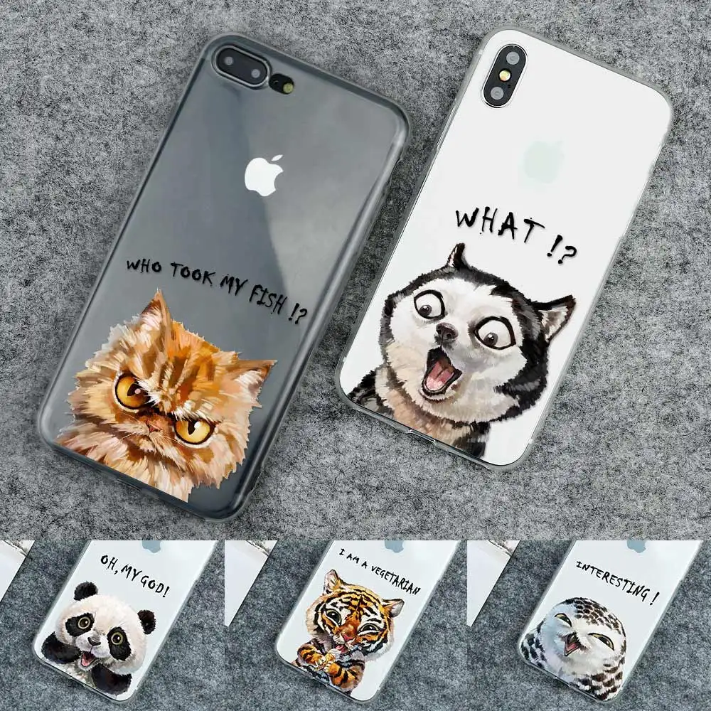 Чехол для телефона с кошкой iphone X 5 5S SE 6 6s 7 8 plus милый прозрачный защитный чехол