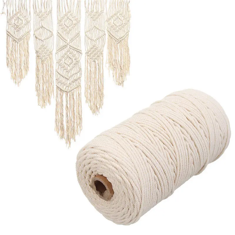 Durable 200m White Cotton Cord Natural Twisted Cord Rope Craft Macrame String