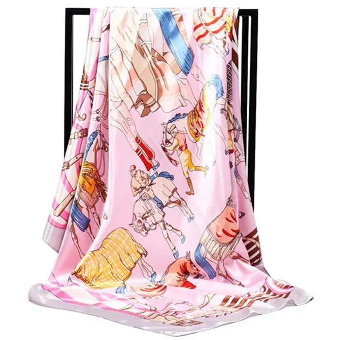 Женский шелковый шарф, модный цветочный принт, квадратный платок, шарфы для девушек, роскошный бренд, шали, Шелковый женский шарф, платок, сатиновый хиджаб, 90*90 см - Цвет: A-62