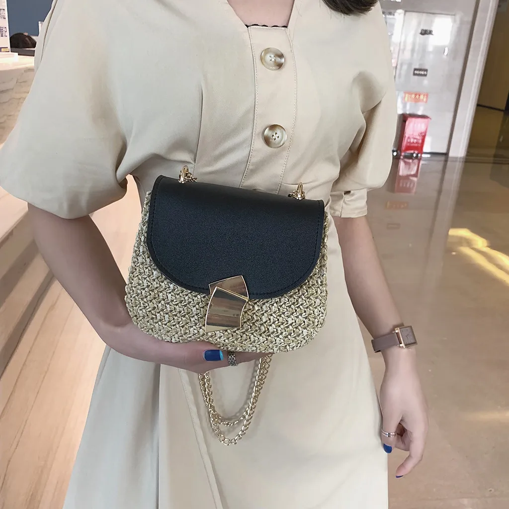 Straw Shoulder Bag Small Flap Crossbody sac for Women woven bag female retro beach Bolsos Rattan bag chain wicker Bolsa Feminina Straw Shoulder Bag Small Flap Crossbody sac for Women woven bag female retro beach Bolsos Rattan bag chain wicker Bolsa Feminina