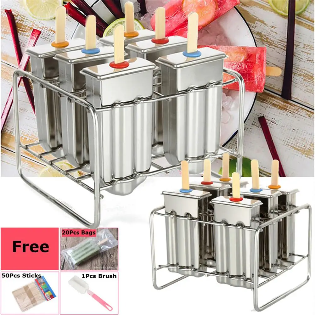 6 Molds Frozen Stainless Steel Stainless Steel Popsicle Molds Stick Ice Cream Molds Stainless Steel