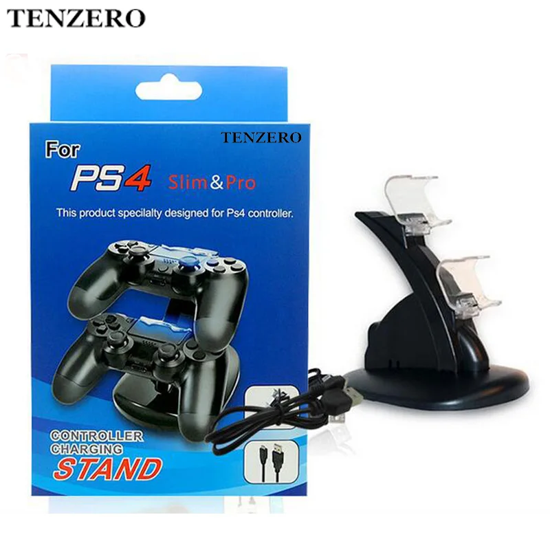

TENZERO Stand Double Handle Wireless Charger Dual USB Charging Dock Station Stand For Playstation 4 Controller PS4 Slim Gamepad